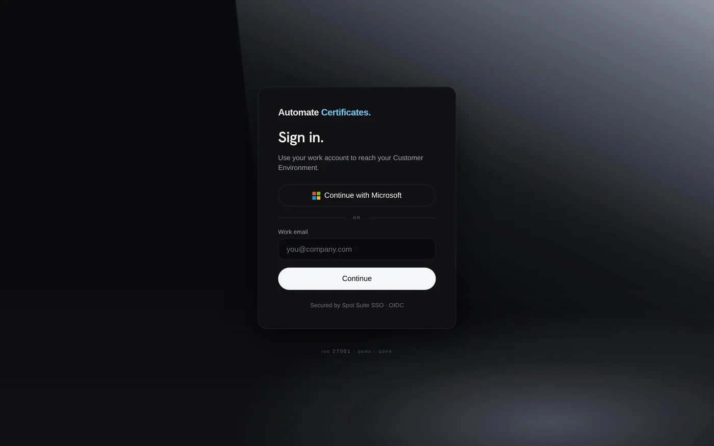 Automate Certificates Anmelde-Bildschirm